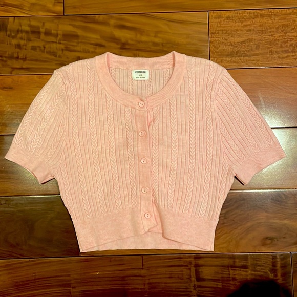 Cotton On Sweaters - Pink Short Sleeve Cardigan